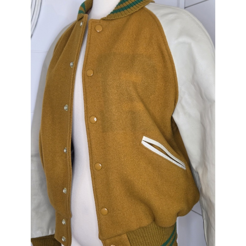 Vintage Butwin Varsity Letterman Jacket 40 Yellow Green Wool Leather 1950s 1960s - Picture 2 of 15